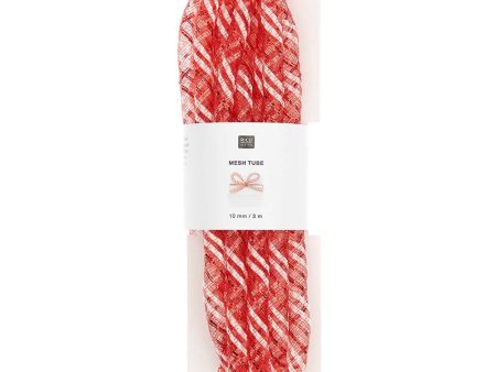 Craft Ribbon Mesh Tube Red-White Metallic 10 mm 3 M Online Sale