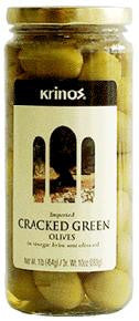 Green Cracked Olives (krinos) 1lb, Dr.Wt. 10oz Supply