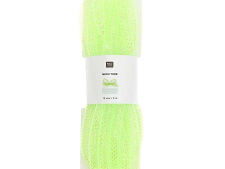 Craft Ribbon Mesh Tube Neon Yellow Iridescent 10 mm 3 M Online Hot Sale